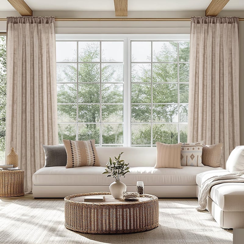 MIULEE Taupe Linen Curtains 72 Inch Length 2 Panels Set for Living Room Bedroom Tan Semi Sheer Light Filtering Farmhouse Rod Pocket Long Soft Thick Linen Textured Window Drapes W42XL72 - Image 2